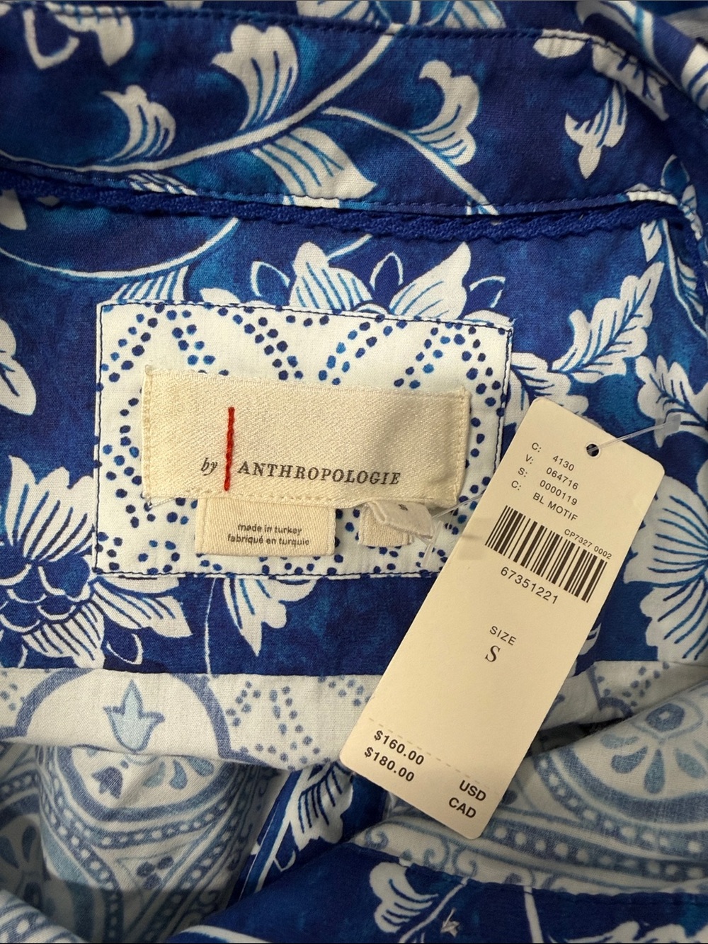 Anthropologie Dress Midi Printed V Neck Button Front Shirtdress Blue NWT Small - Picture 11 of 12